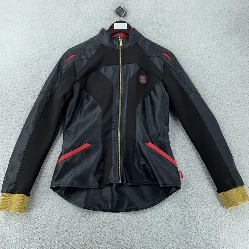 Marvel Black Widow Jacket Womens Medium Black Red Moto Zip Avengers Cosplay‎